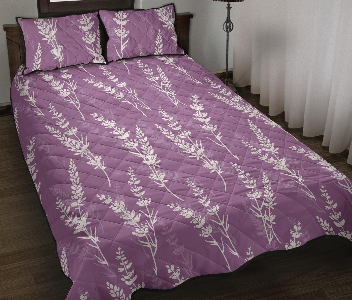 Lavender flowers purple pattern Quilt Bed Set