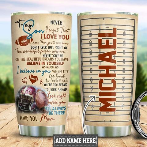 Personalized American Football To My Son Stainless Steel Tumbler, Personalized Tumblers, Tumbler Cups, Custom Tumblers Fashion24Hs