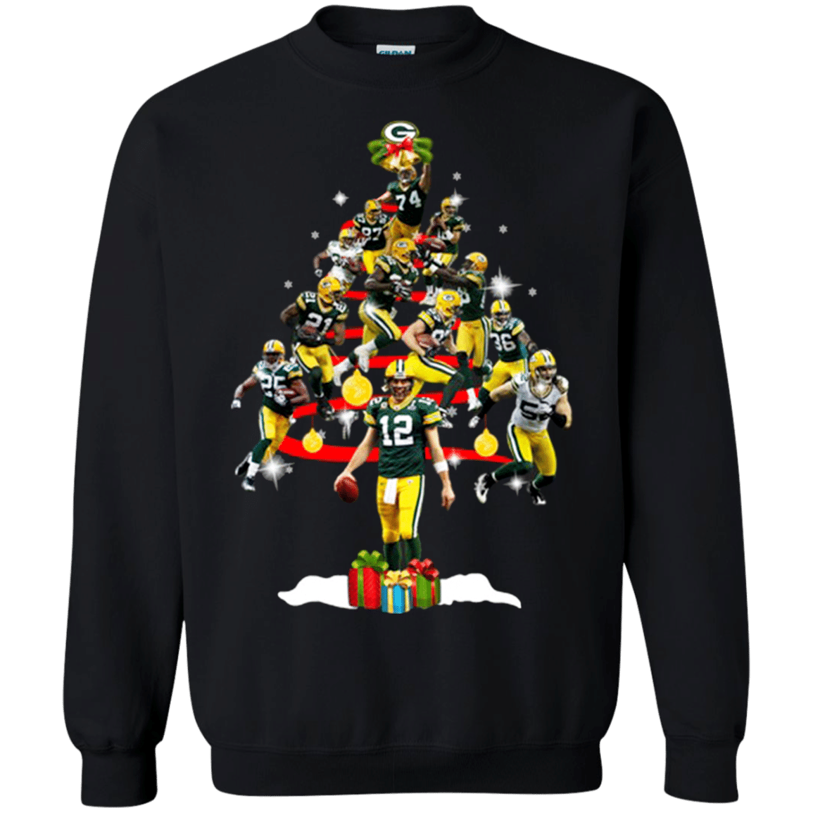 Find Green Bay Packers Players Christmas Tree G180 Gildan Crewneck Pullover Sweatshirt  8 oz.