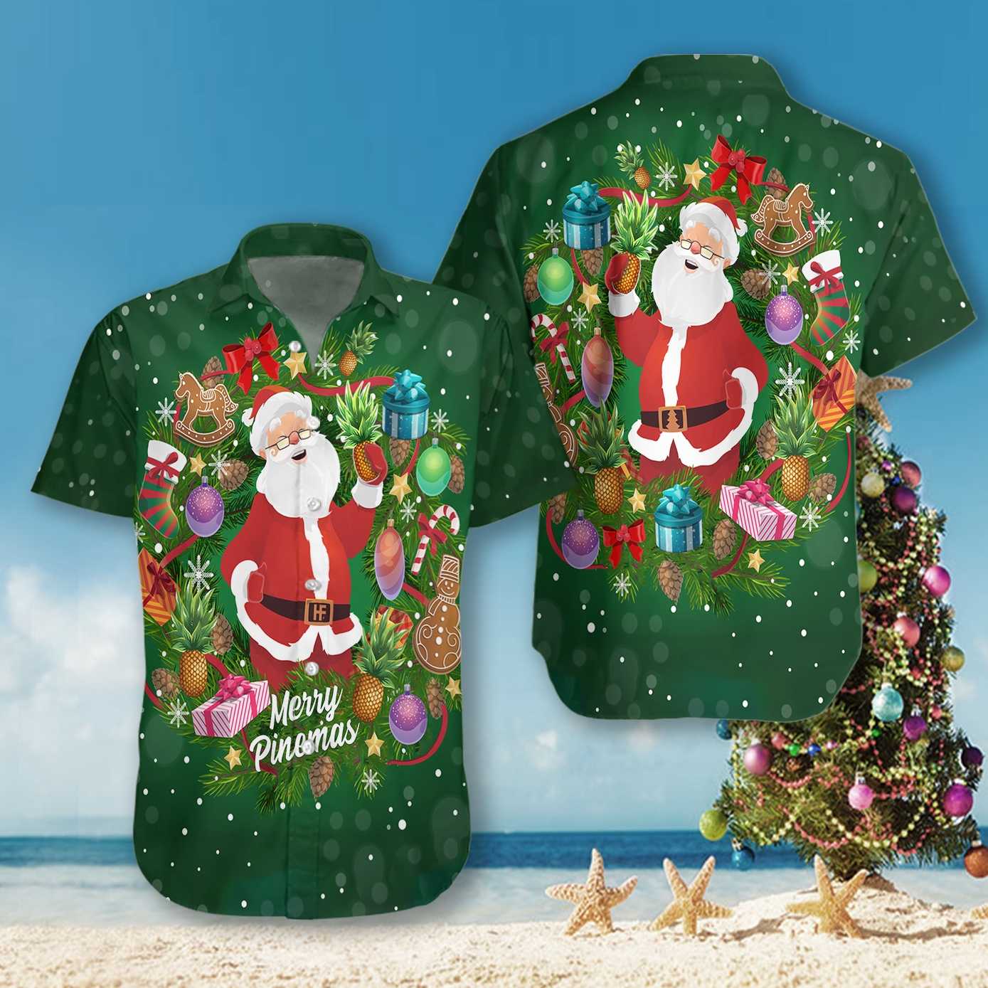 Pineapple Santa Wreath Hawaii Shirt Saleoff 061121 Ha85492