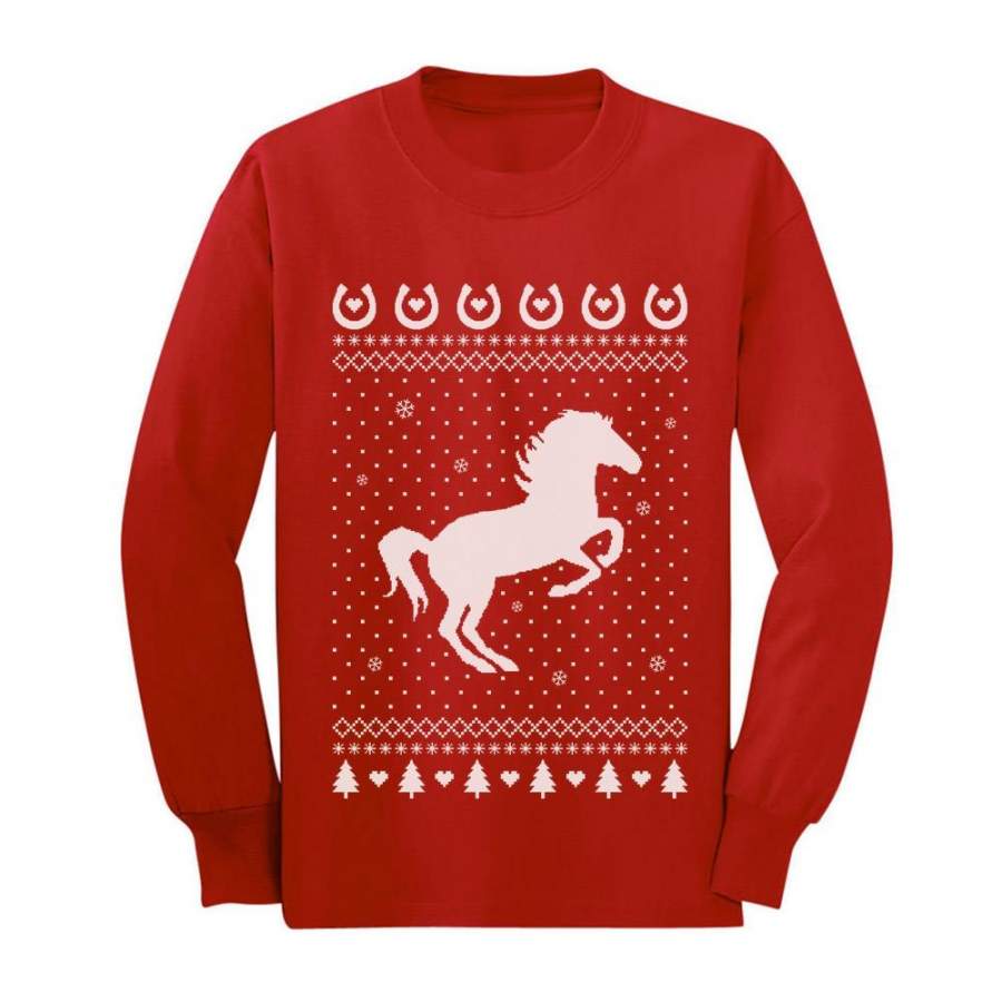 Ugly Christmas Sweater Love Horses Youth Kids Long Sleeve T-Shirt