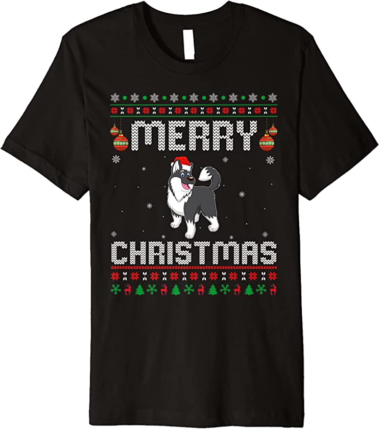 Alaskan Malamute Dog Merry Xmas Matching Ugly Christmas Premium T-Shirt