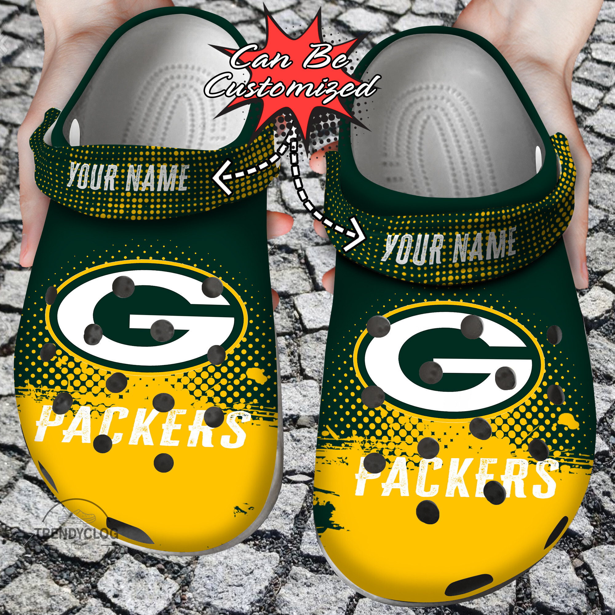 Football - Personalized G.Packers Half Tone Drip Flannel Clog Shoes ...