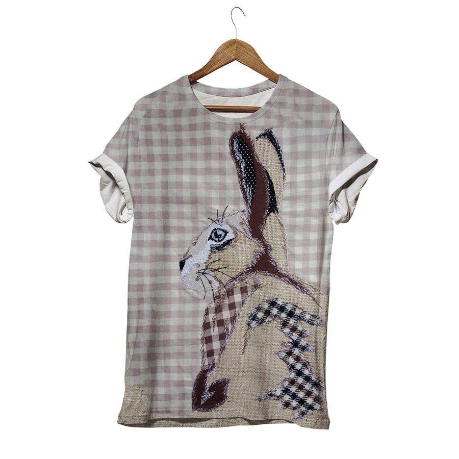 Simple Retro Style Rabbit Checkered T-shirt