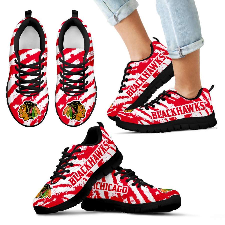 Stripes Pattern Print Chicago Blackhawks Sneakers V3