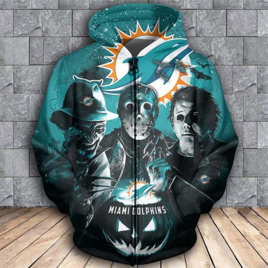 Miami Dolphins 3D Zipper All-over print pullover Hoodie