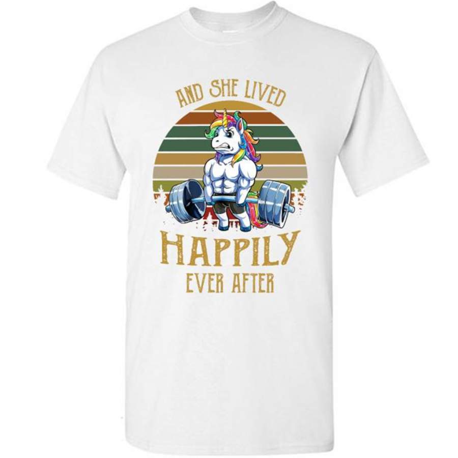 And She Lived Happily Ever After. Unicorn Weightlifting Fitness Gym, Classic Vintage – Gildan Short Sleeve Shirt