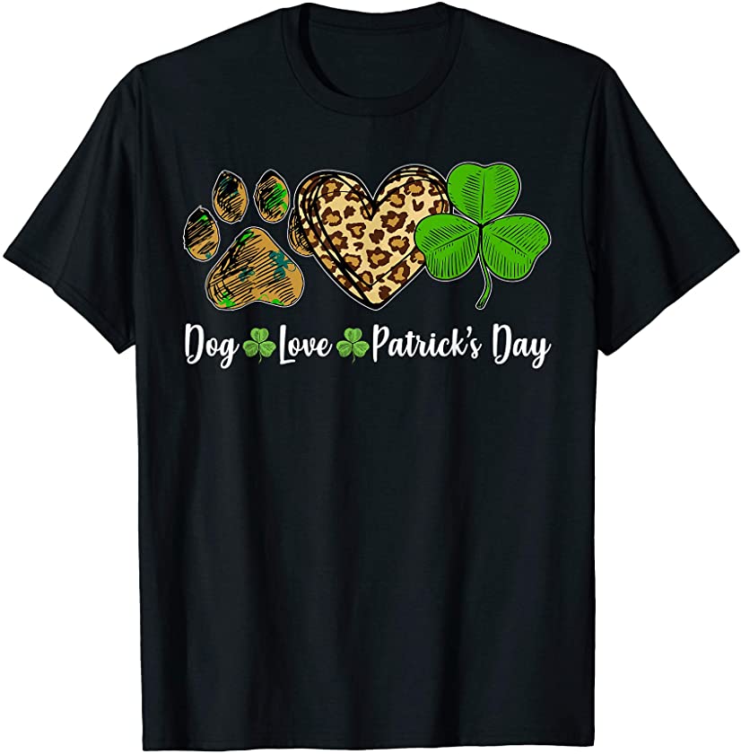 Dog Love Leopard Heart Shamrock Dog Lover St Patrick’s Day T-Shirt