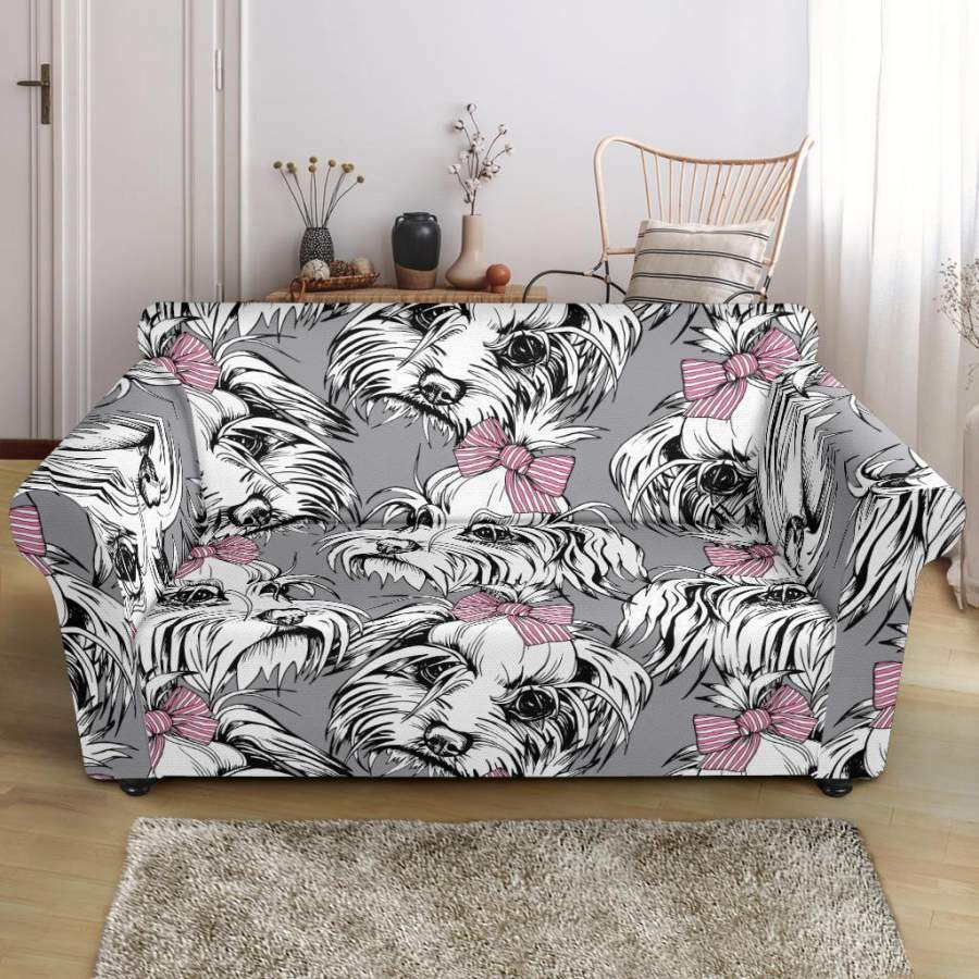 Maltese Puppy Dog Pattern Print Loveseat Cover