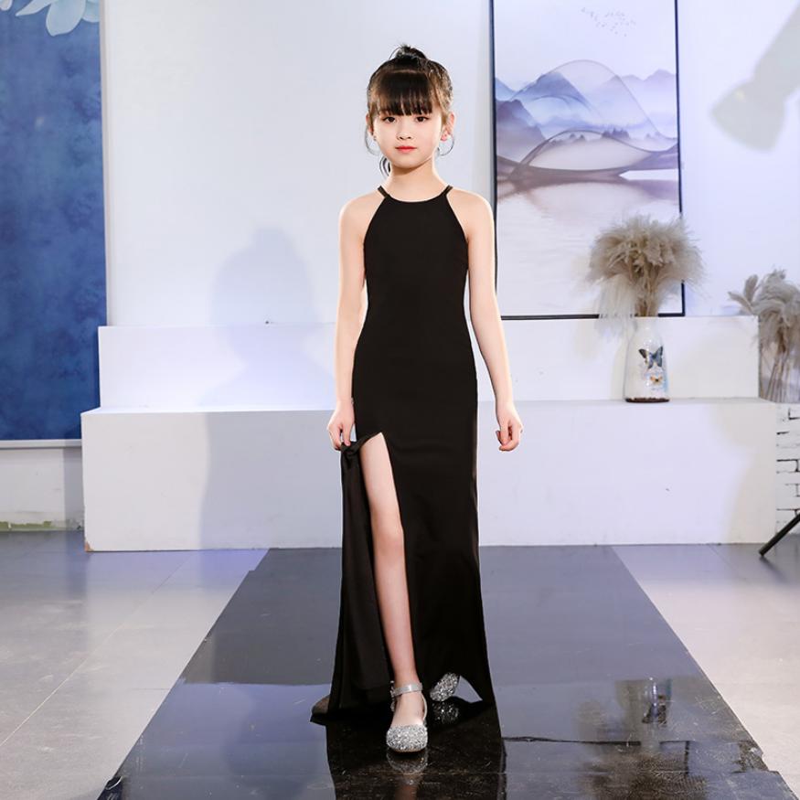 2022 New Black Slim Stage Catwalk Dress Fashion Slit Birthday Party Evening Dress For Girl Modis Kids Clothes Vestidos Y1545 alx