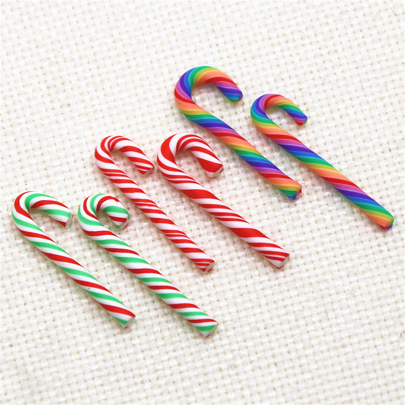 20pcs polymer clay Christmas candy cane flat back Cabochon Art Decoration Charm DIY accessories 2.5x29mm alx