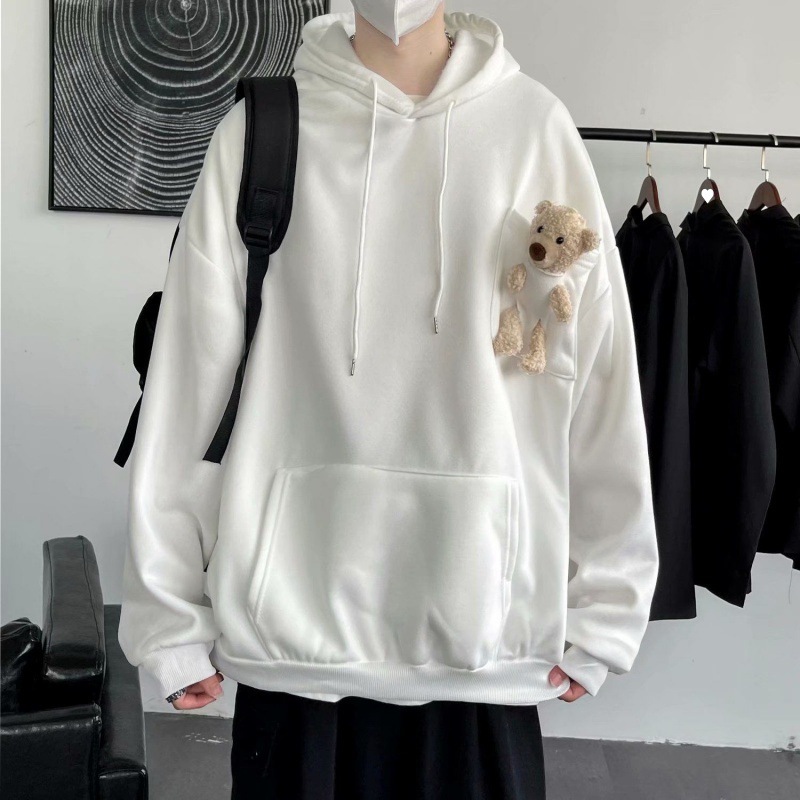 Cute Bear Design Harajuku Sweatshirt Casual Jogging Crewneck Top Men’s Long Sleeve Oversized Pullover Hip Hop Fashion Streetwear alx