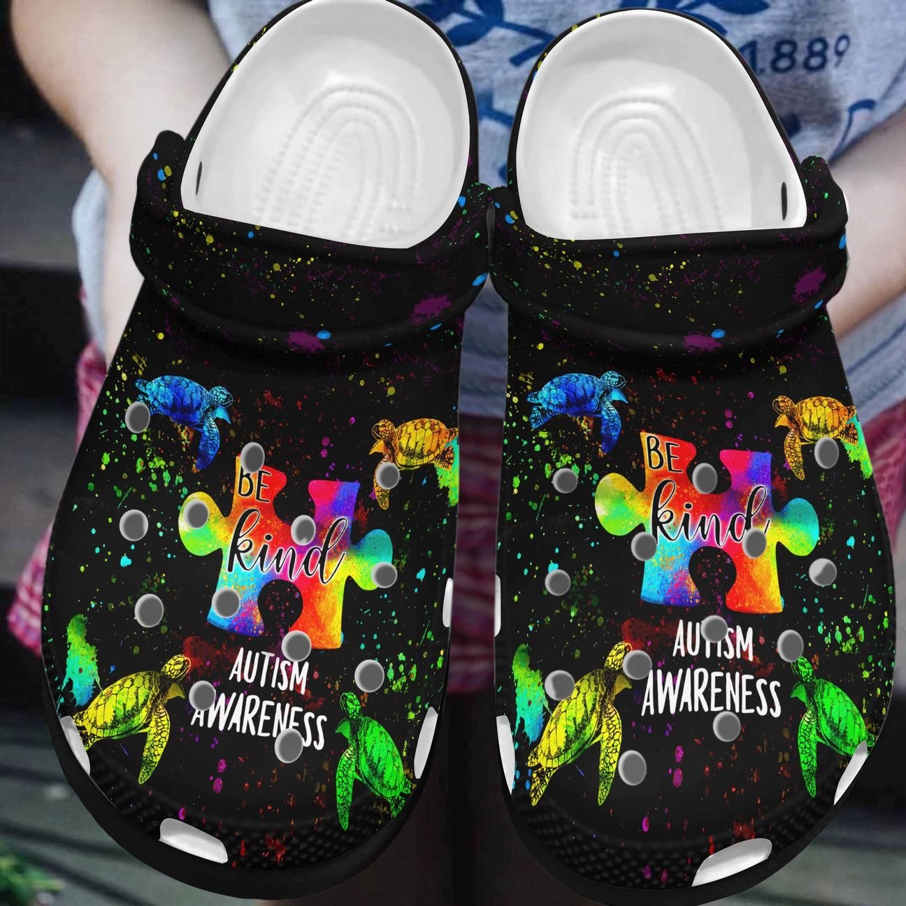 Autism Personalized Clog, Custom Name, Text, Color, Number Fashion Style For Women, Men, Kid, Print 3D Colorful Turtle