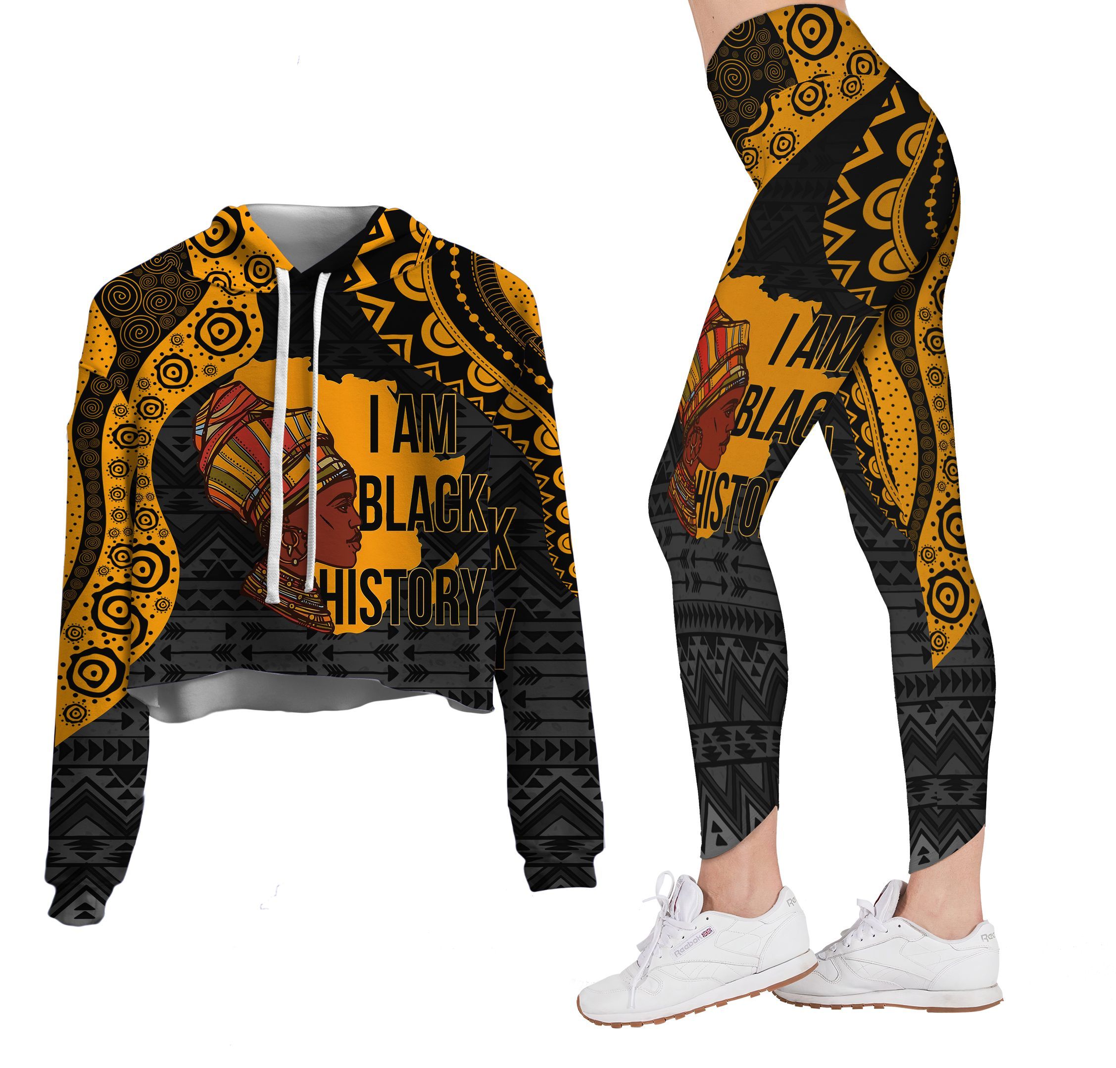 African American Crop Top + Leggings, I Am Black History Leggings Crop Top