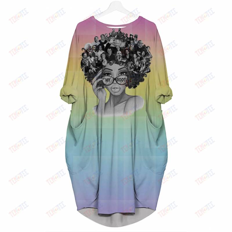 Temotee African American Black Woman My Roots 3D Pocket Dress Afro Girl Shirt African American Woman Gift Idea TMT4899