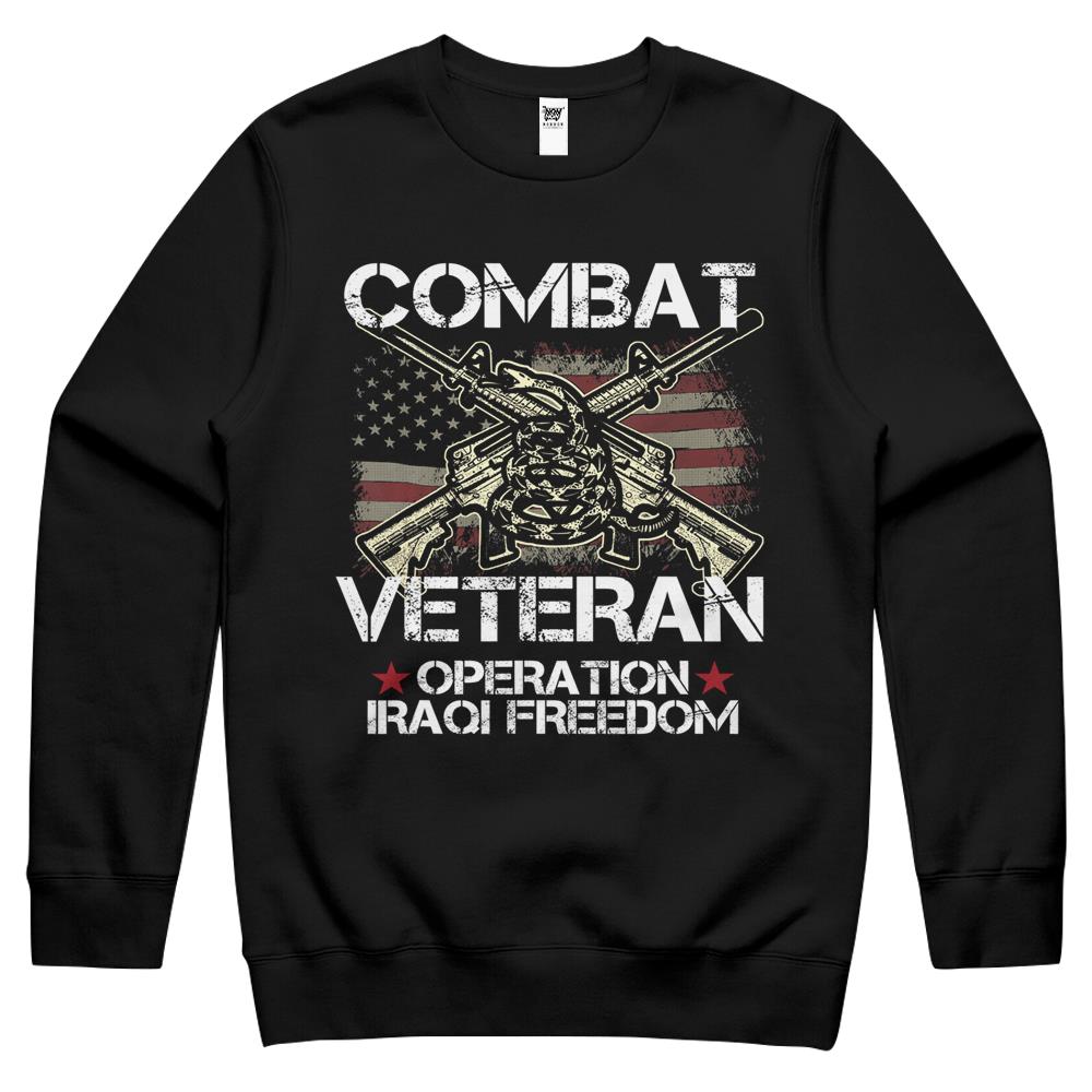 Combat Veteran Iraqi Freedom Military Usa American Flag Gift Crewneck Sweatshirt