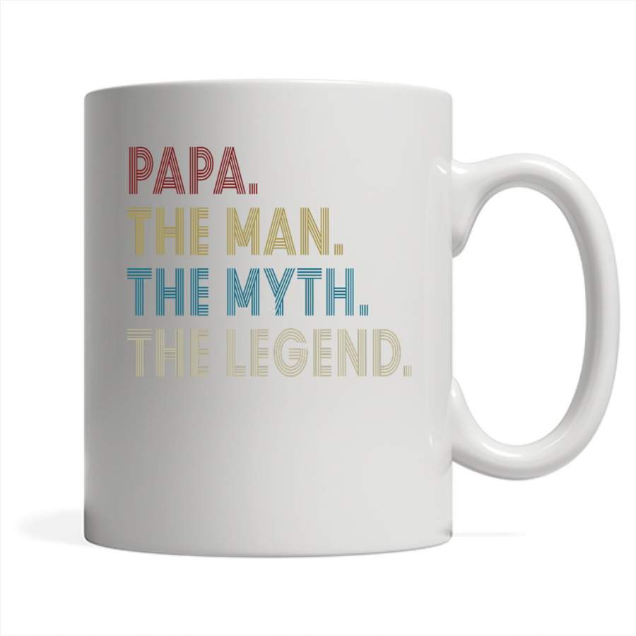 Papa Dad The Man The Myth The Legend, Vintage Retro – Full-Wrap Coffee White Mug