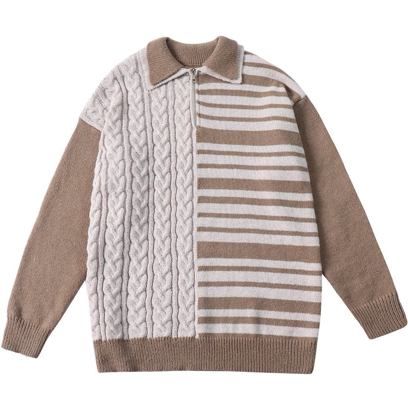 Talishko™ – Panelled Striped Lapel Knit Sweater