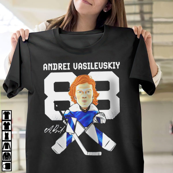 Tampa Bay Lightning 88 Andrei Vasilevskiy Cartoon Signature Shirt, Ls