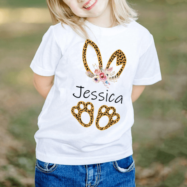 Personalized Bunny Leopard Easter Youth Shirt Gift For Toddler For Girls