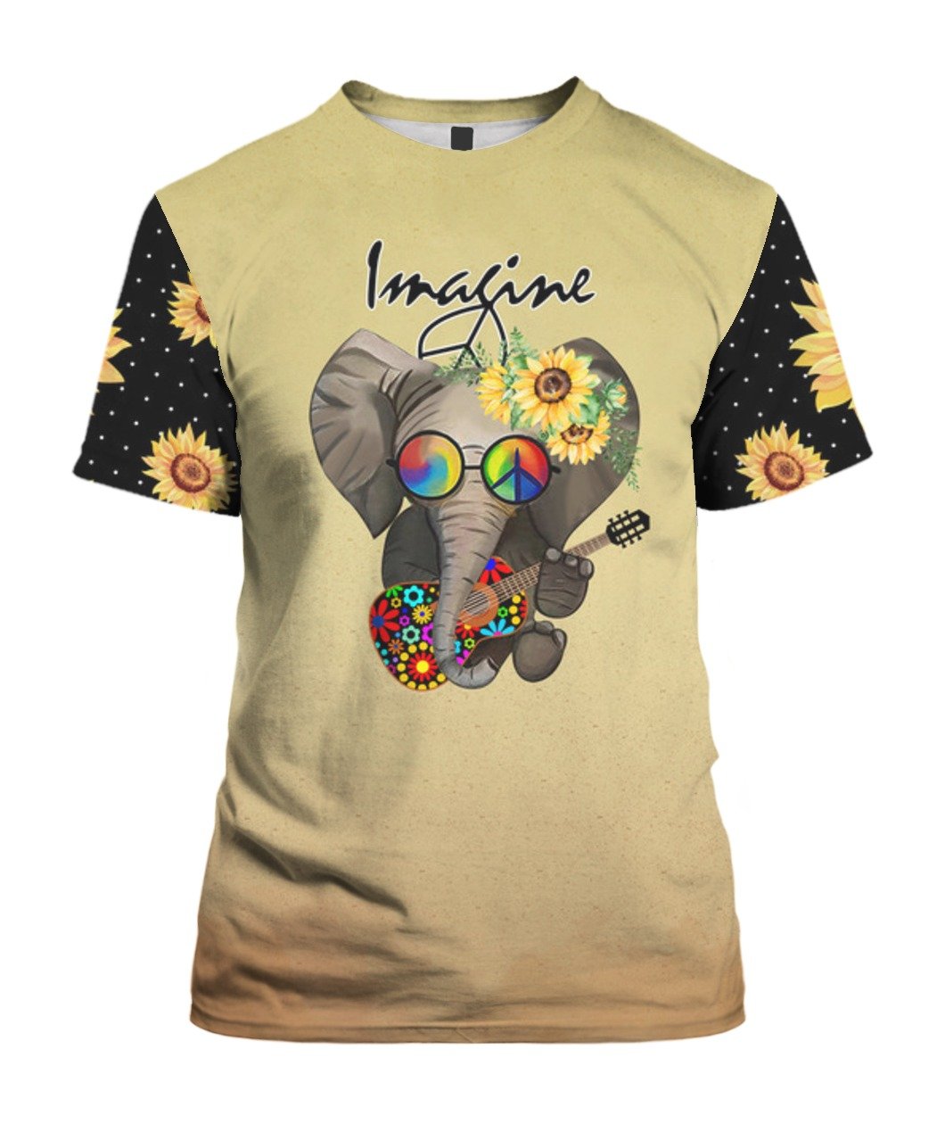 Hippie Elephant T-Shirt Elephant Imagine All The People Living Life In Peace T-Shirt Adult Unisex