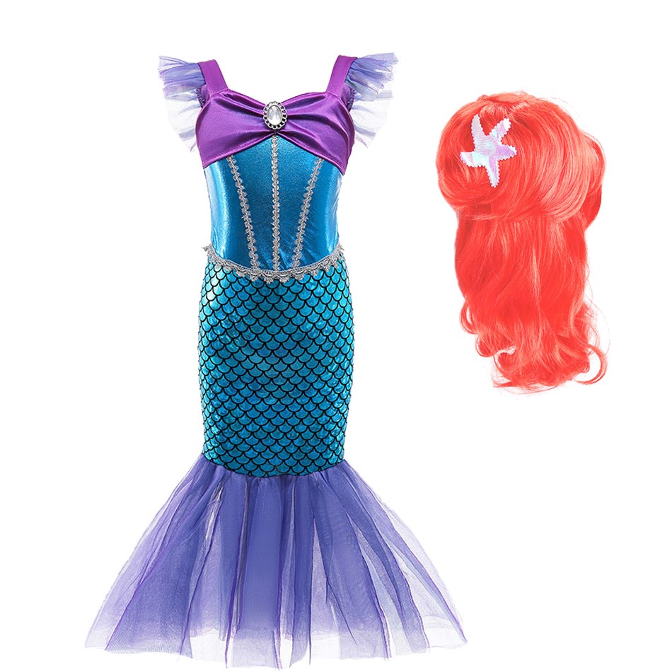 2021 Summer Baby Girl Mermaid Dress Kids Ariel Cosplay Costume Princess Dress Children Halloween Christmas Dress 3-8 Years alx