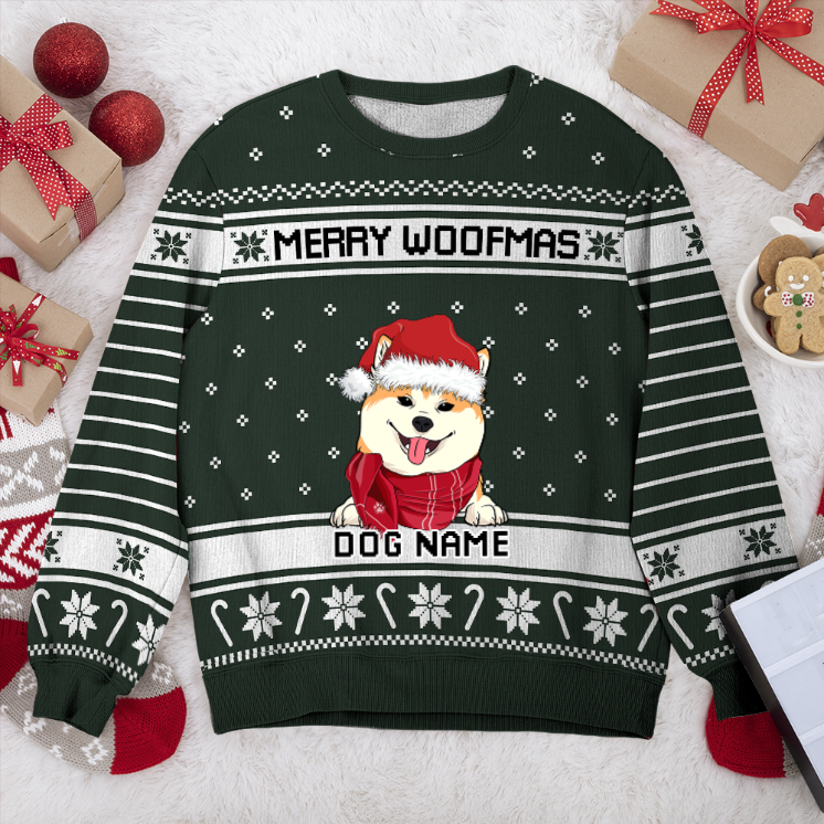 Akita Merry Woofmas Personalized Sweater, Dog Ugly Christmas Sweater