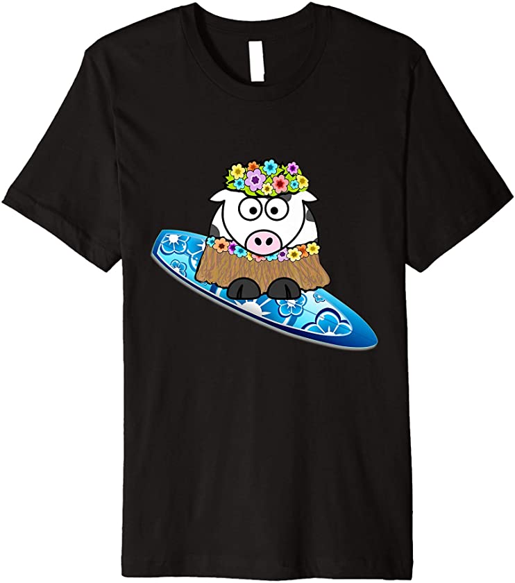 Aloha Hawaii Surfer Cow Hawaiian Hula Animal Premium T-Shirt