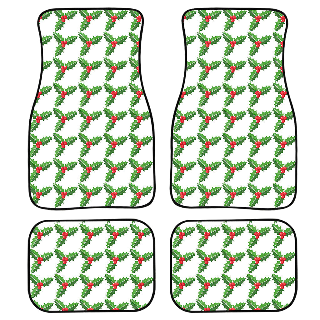 Christmas Holly Berry Pattern Print Front And Back Car Floor Mats, Front Car Mat