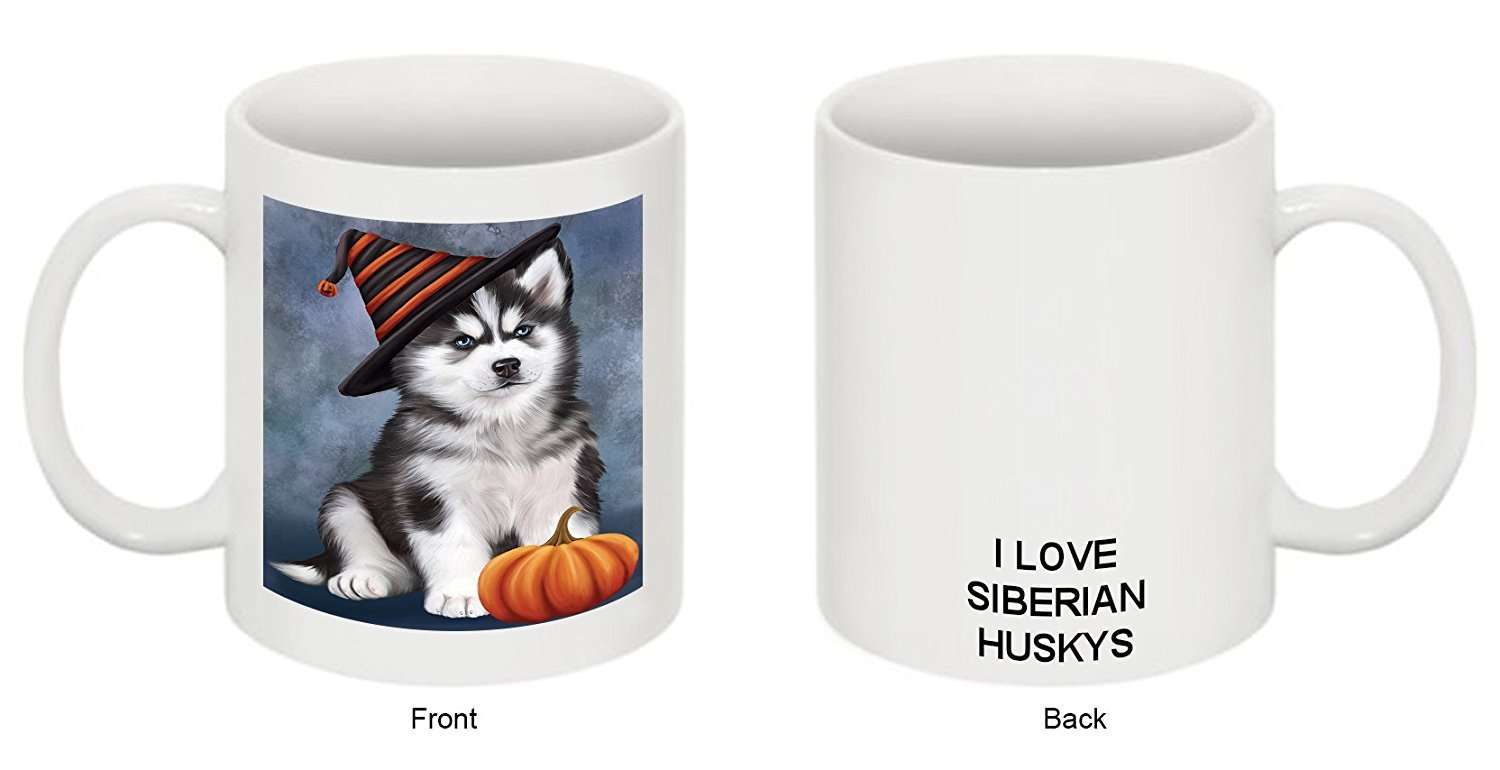 Christmas Happy Holidays Siberian Husky Puppy Wearing Witch Hat Mug Cmg0681