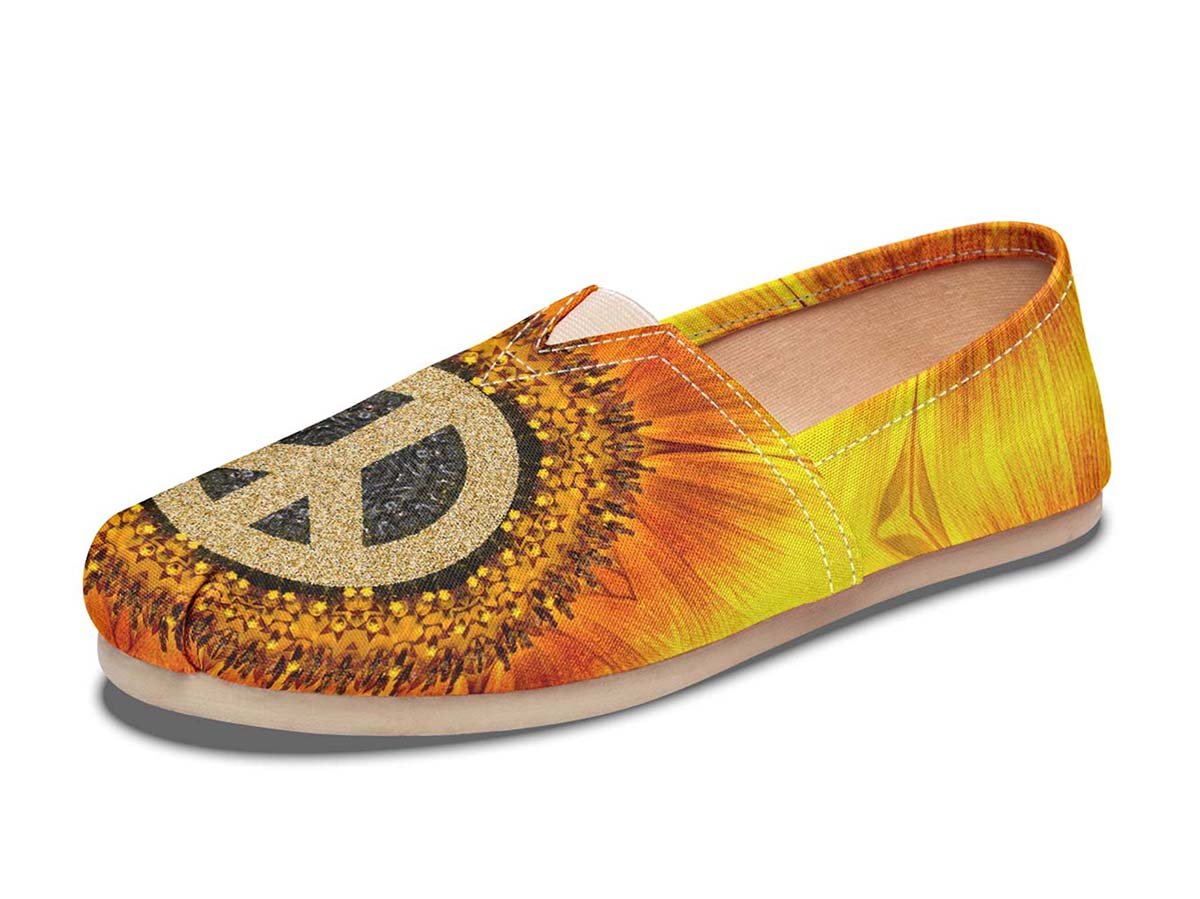 Yellow Sun Flower Peace, Canvas Shoes, Boho Shoes, Vegan Shoes, Men’S Shoes, Woman’S Shoes, Custom Printed, Abstractprint