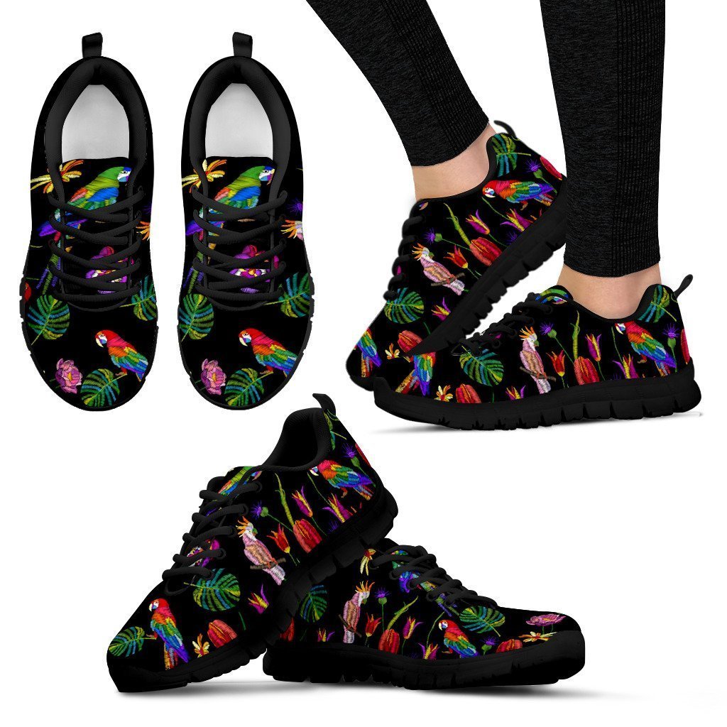 Parrots Printed Embroidered Style Women Sneakers Shoes