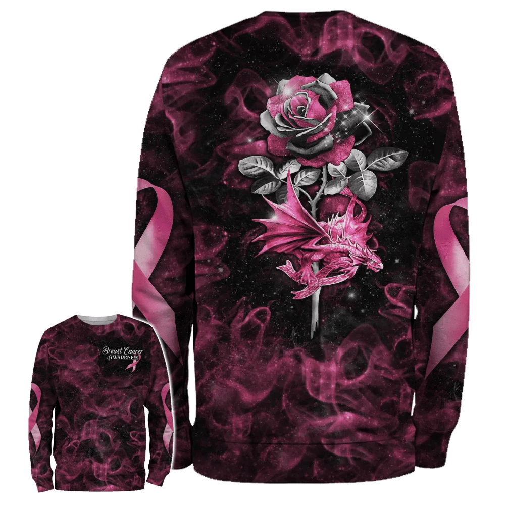 Dragon Rose 3D Tshirt – Breast Cancer Awareness Hoodie Long-Sleeve Gift For Mothers Day