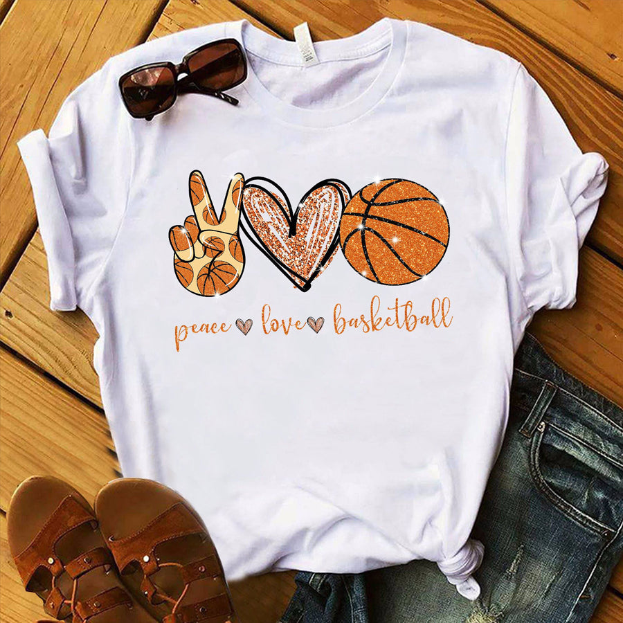 Peace Love Basketball T Shirt, Cute T Shirt, Basketball Lover Shirts, Sports Shirt Cotton Shirt For Women