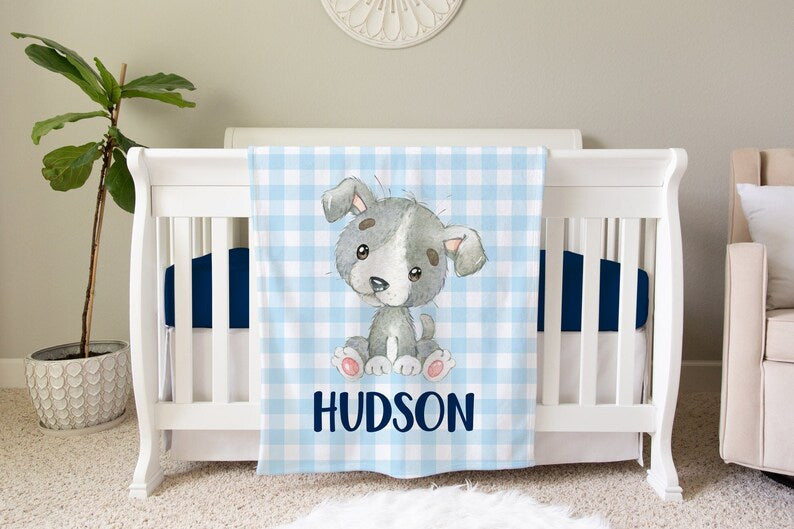 Puppy Blanket, Personalized Baby Blanket Gift, Toddler Blanket, Puppy Nursery Decor, Toddler Birthday Gift, Dog Gift