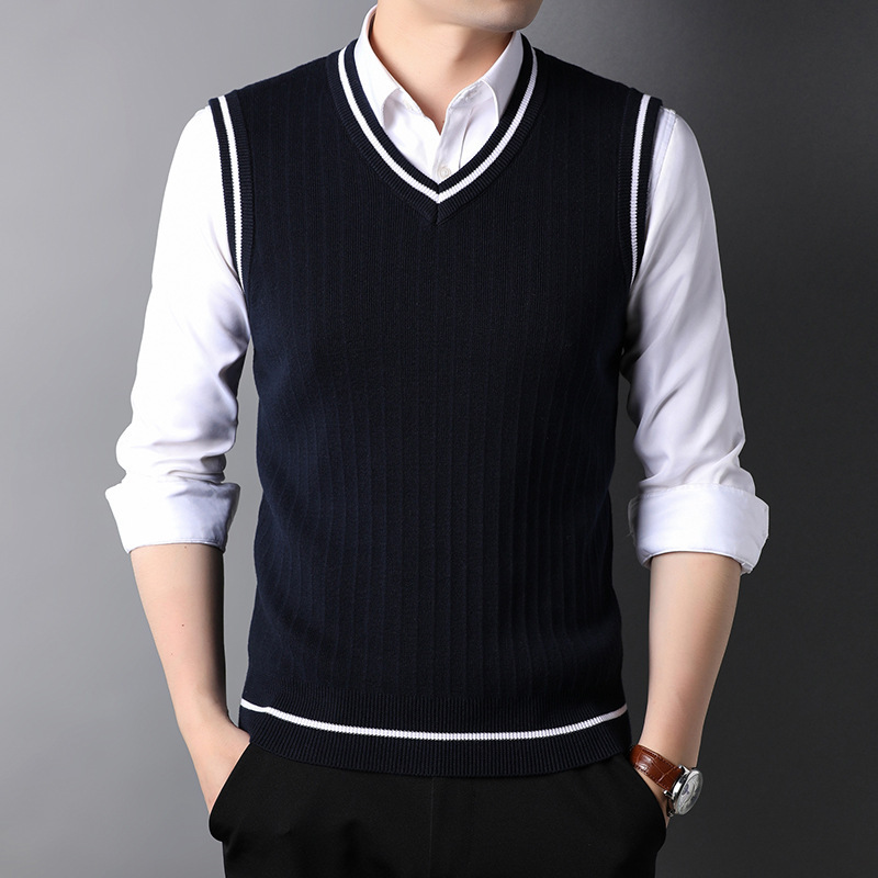 Top Quality New Autum Winter Fashion Brand Slim Fit Knit V Neck Sweater Vest Men Trendy Woolen Sleeveless Casual Men Clothes alx