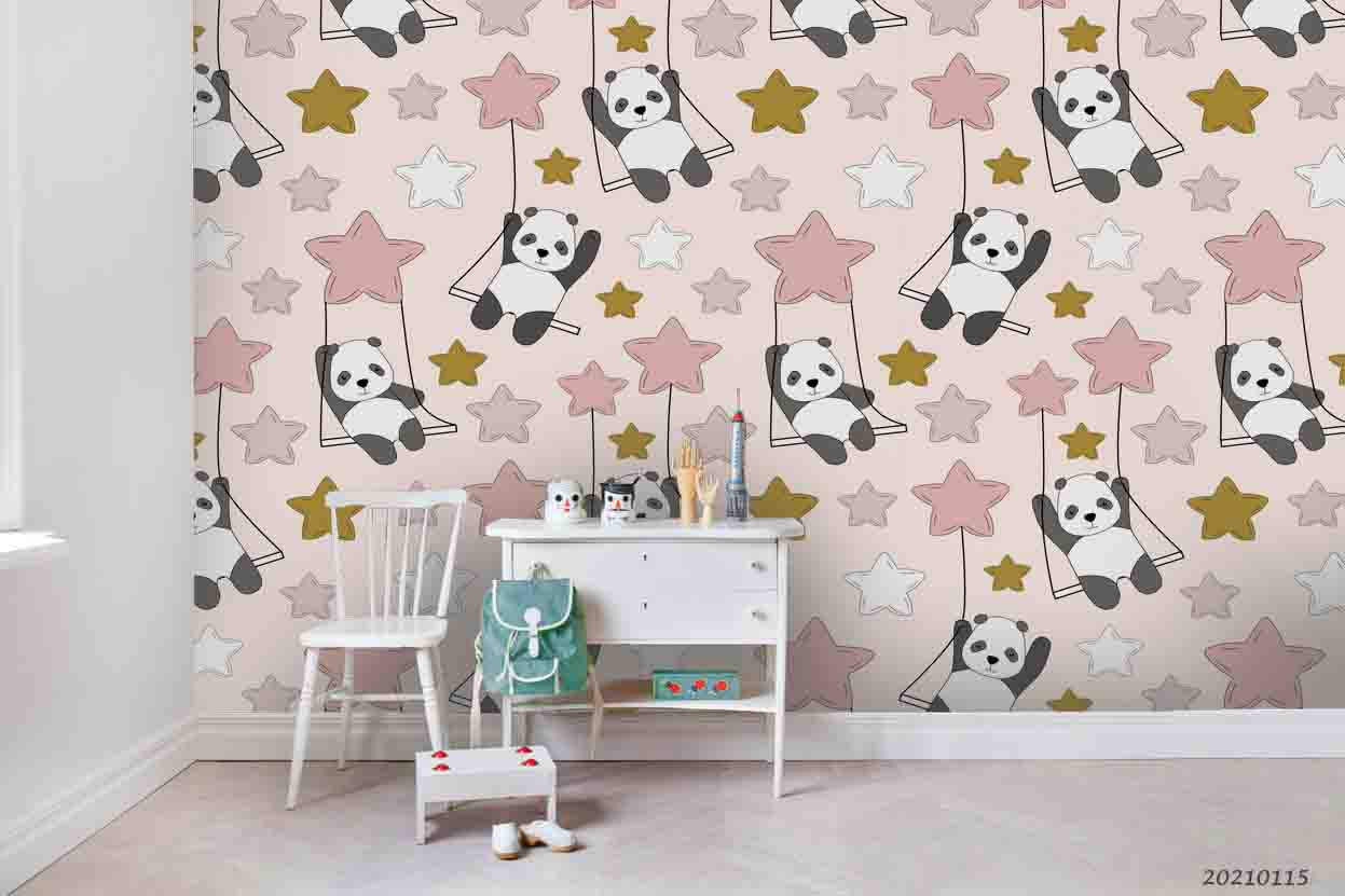 3D Cartoon Animal Panda Star Wall Mural Wallpaper Lqh 61