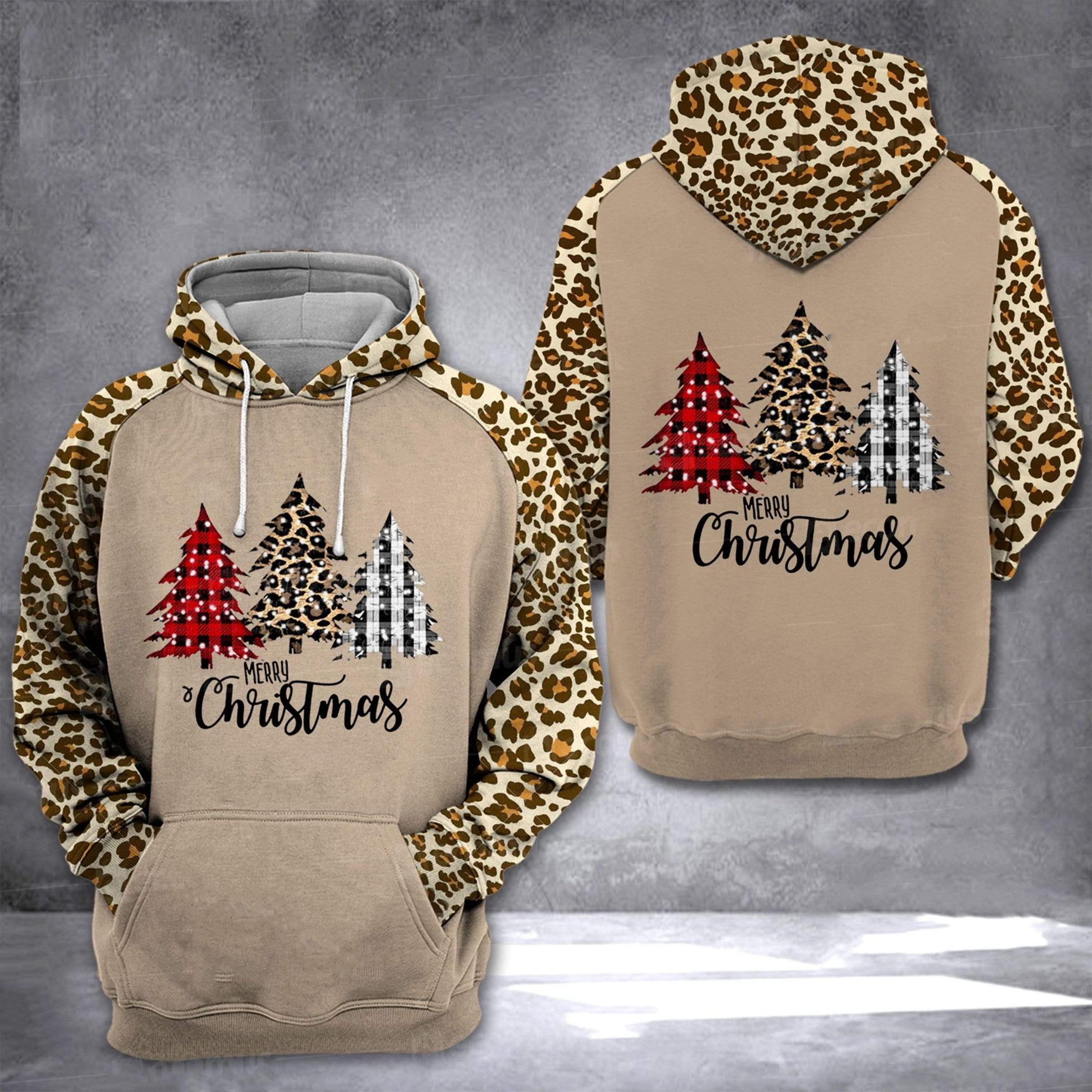 Merry Christmas Three Funky Tree Leopard Hoodie 3D ed