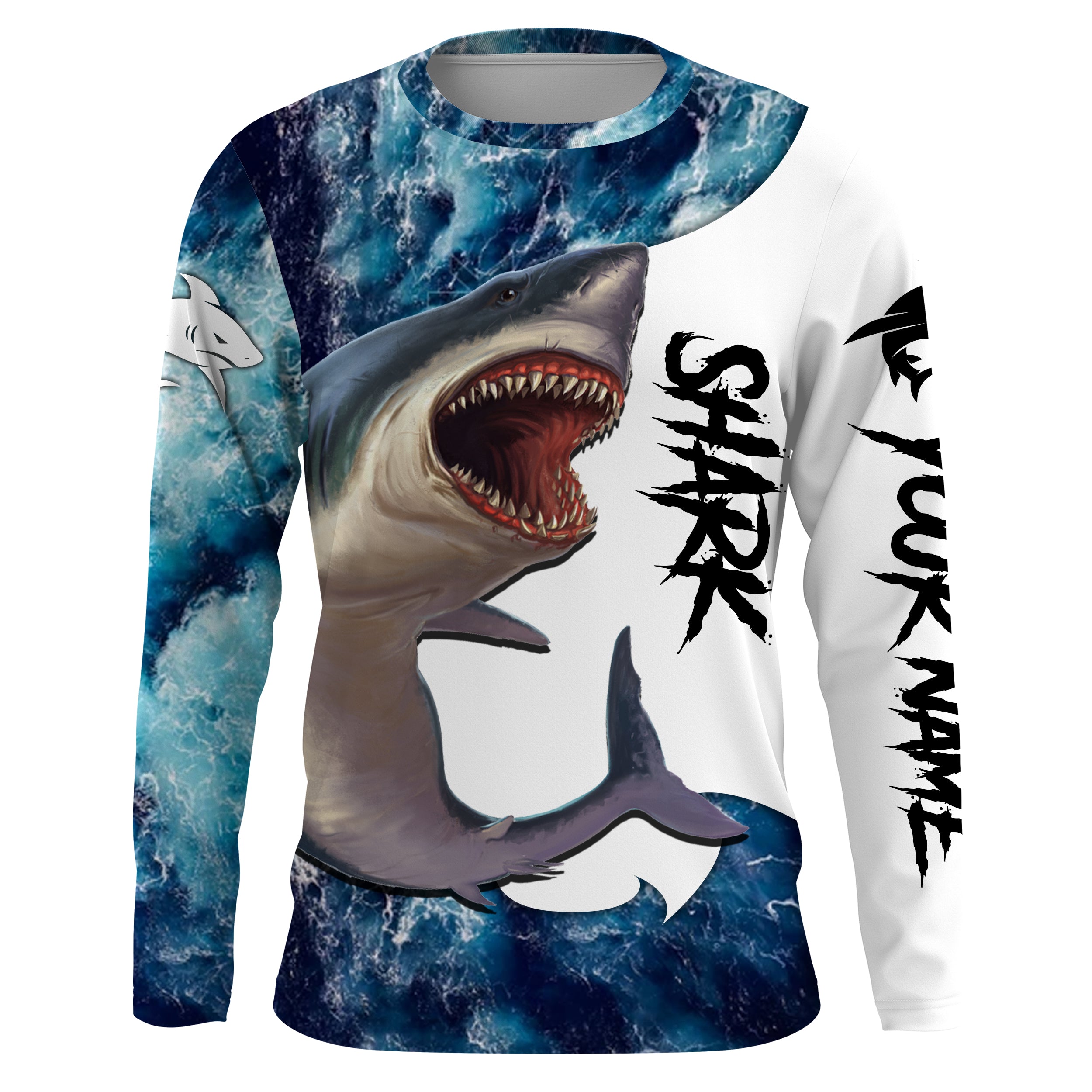 Shark Fishing Blue Ocean Sea Wave Camo Custom Long Sleeve Performance Fishing Jerseys Shirts Nqs3368