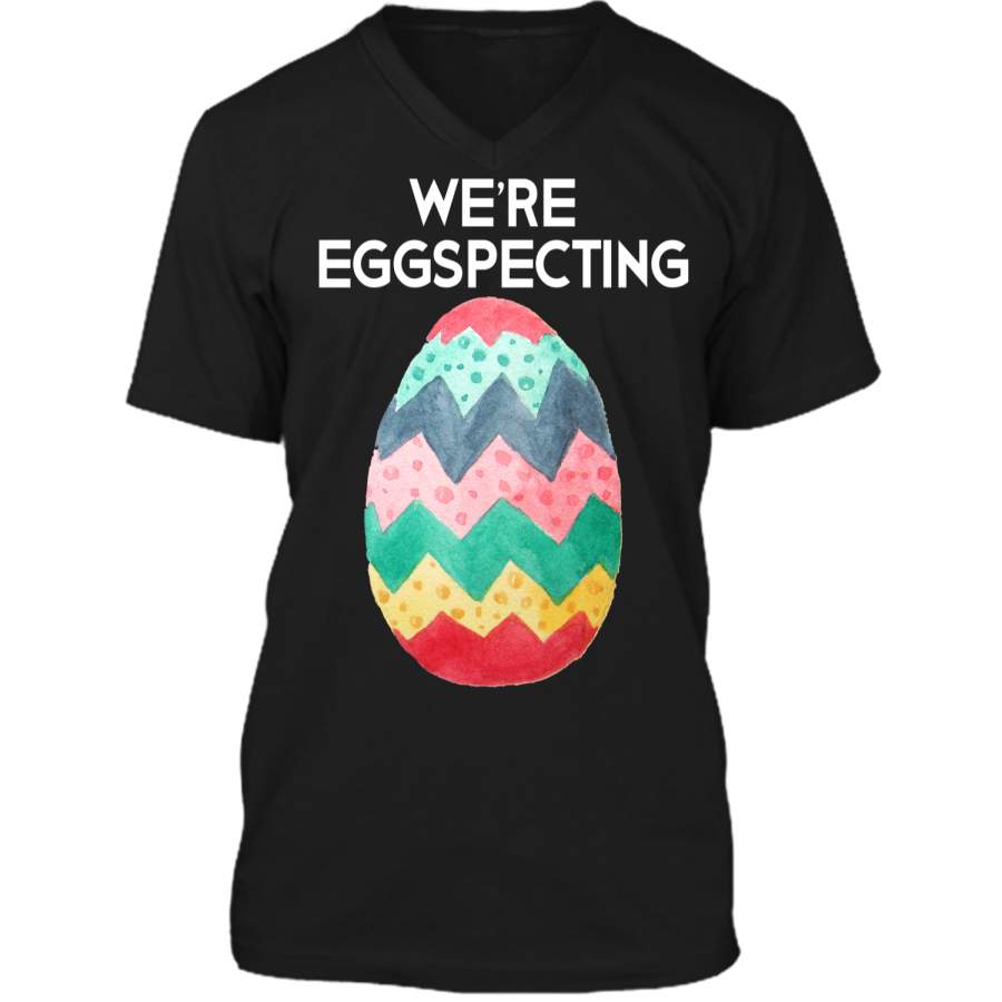Couples Easter Pregnancy Reveal T-Shirt Were Eggspecting Mens Printed V-Neck T