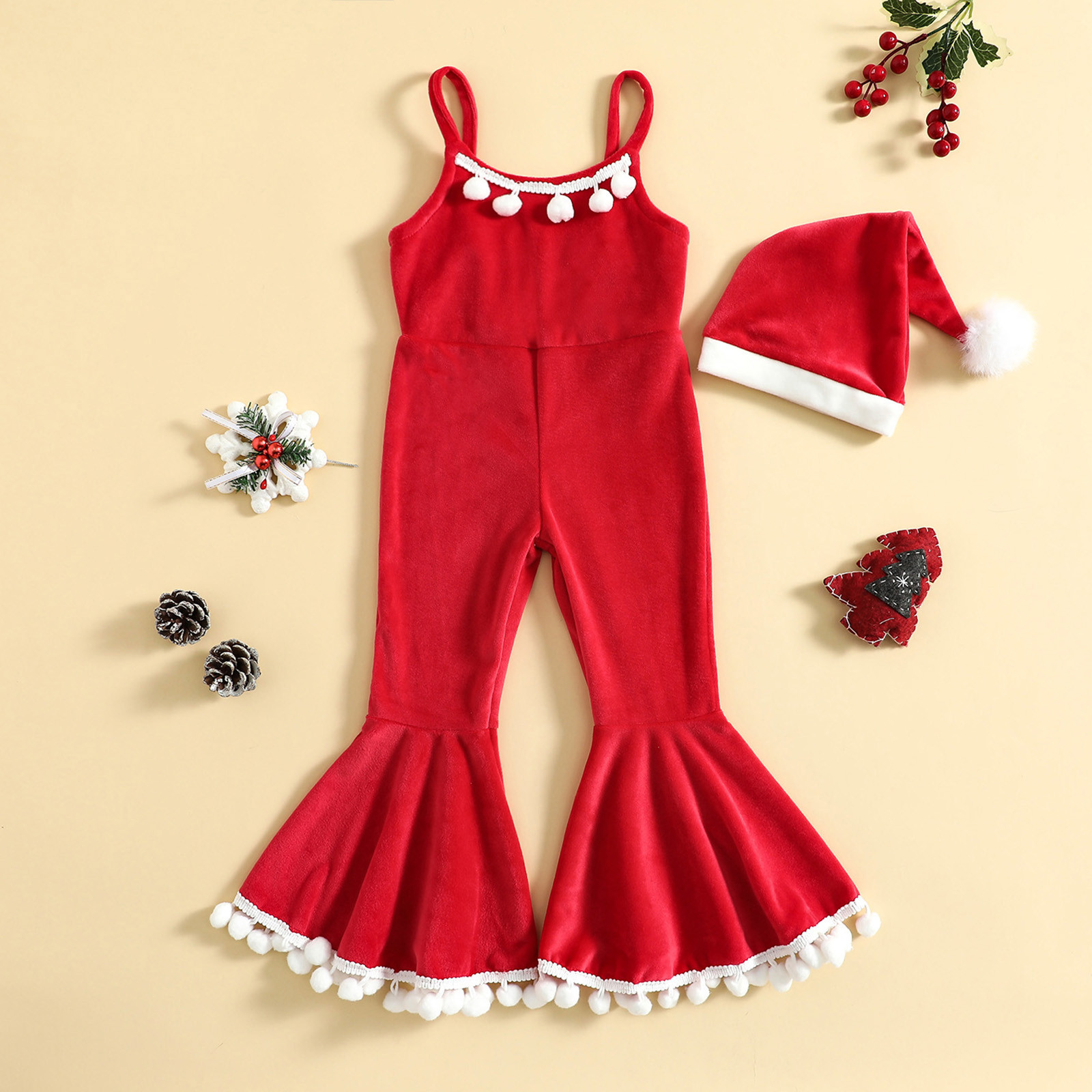 Baby Outfits for Girls 3-6 Months Toddler Girls Christmas Sleeveless Tassels Romper Bell Bottoms Flare Dress 6 9 Months Girl alx