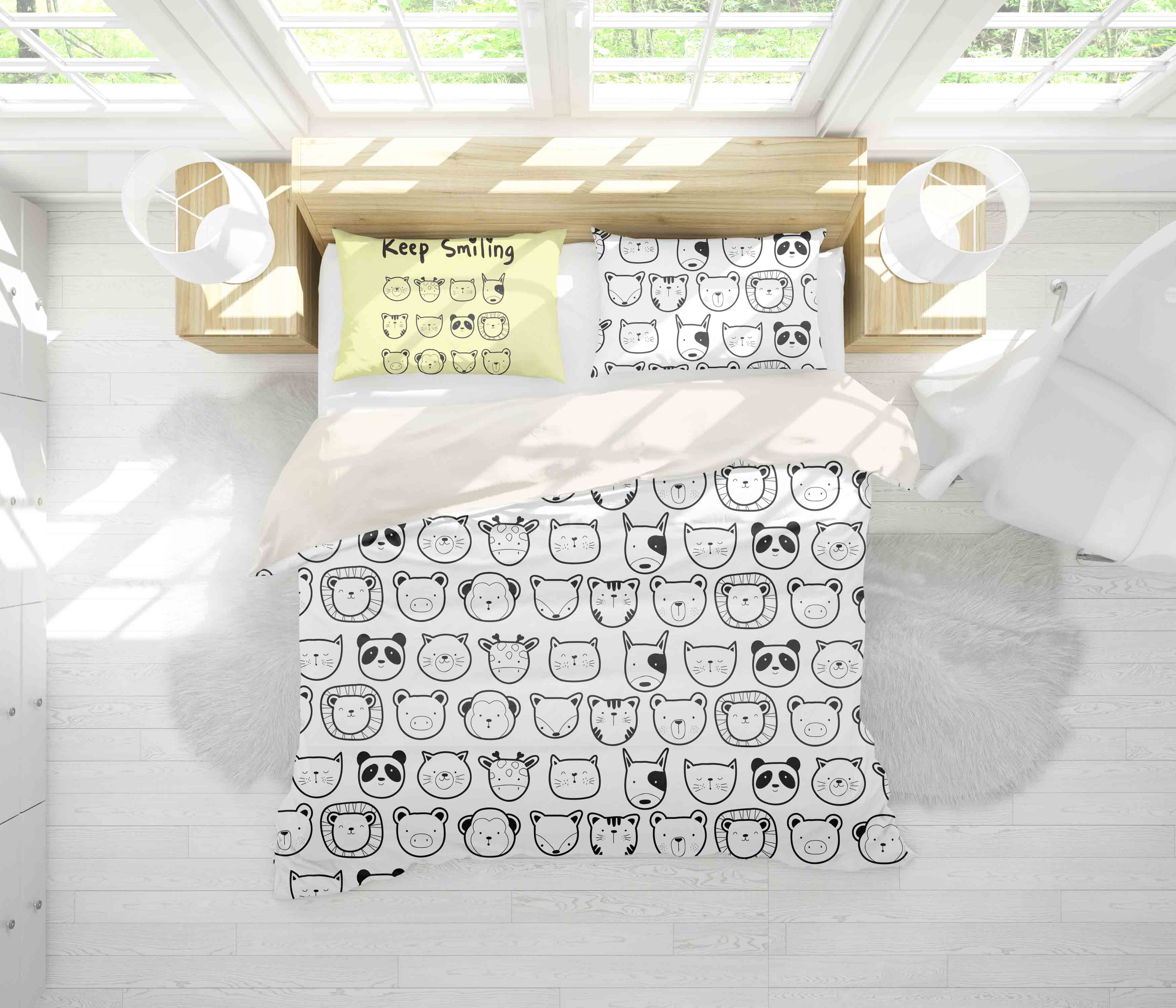 3D Black White Animal Cat Monkey Fox Bear Giraffe Quilt Cover Set Bedding Set Pillowcases 74