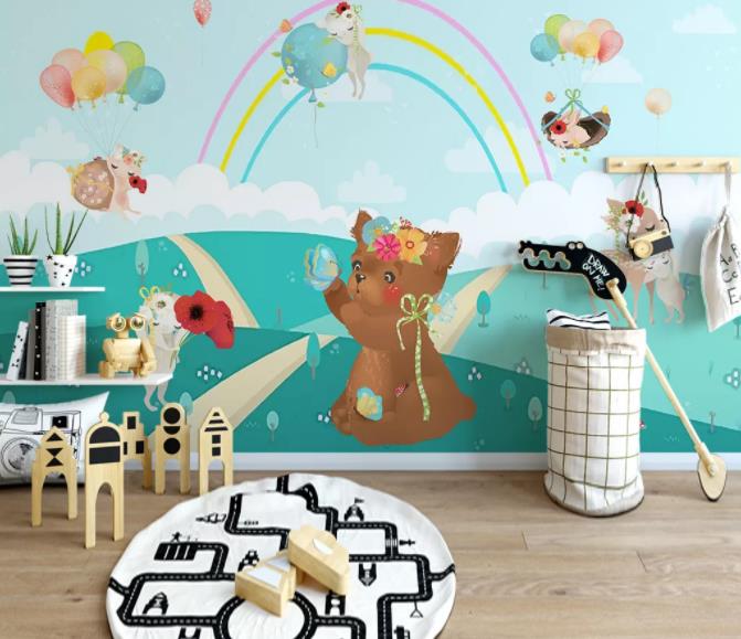 3D Cartoon Animal Rainbow Wall Mural Wallpaper 243