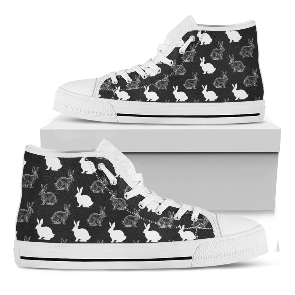 Black And White Rabbit Pattern Print White High Top Shoes