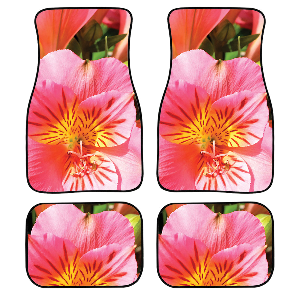 Pink Alstroemeria Print Front And Back Car Floor Mats, Front Car Mat