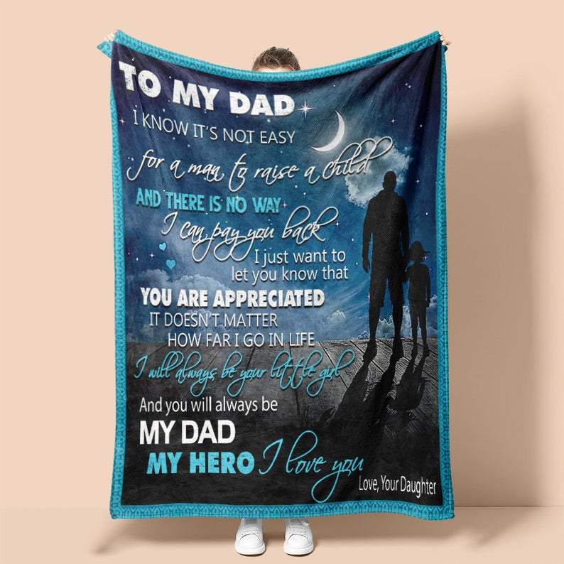 To My Dad My Hero I Love You, Father & Daughter Fleece Blanket Gift For Father Family Birthday Home Decor Bedding Couch Sofa Soft And Comfy Cozy