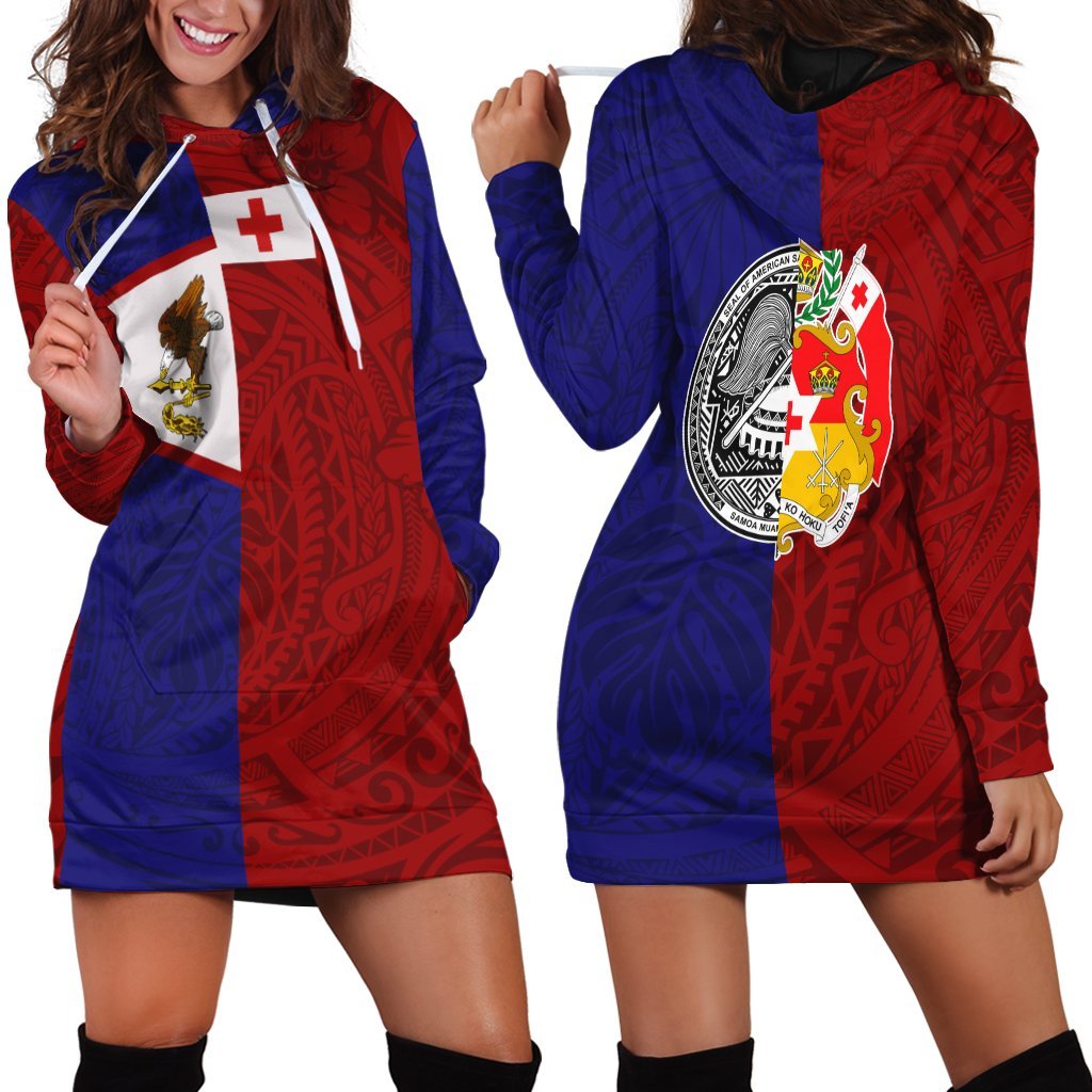 American Samoa And Tonga Hoodie Polynesian Pattern Hoodie Dress