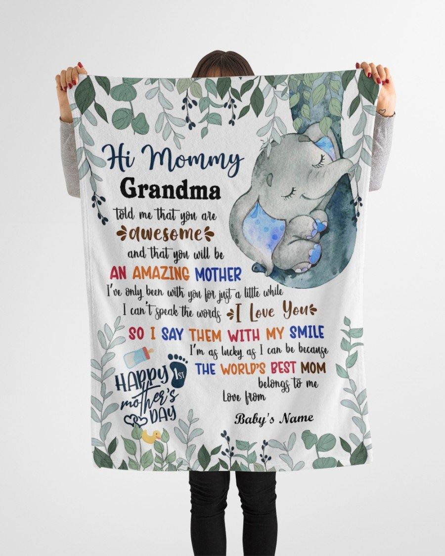 Personalized Blanket – To My Mommy Fleece Blanket First Time Mom Gift New Mom Blanket Elephant Art