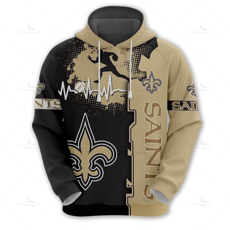 New Orleans Saints Hoodie Graphic Heart Ecg Line