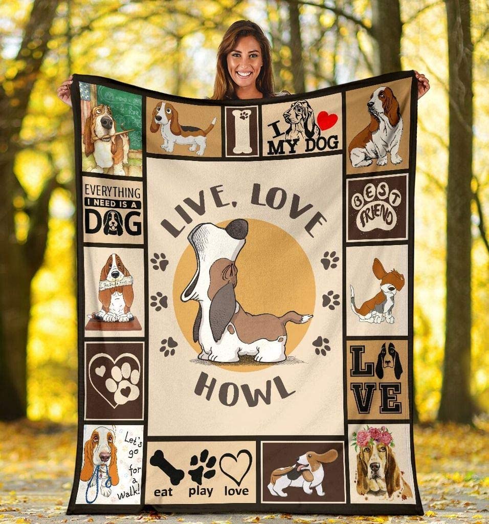 Blanket Gifts With Live Love Howl Funny Basset Hound Dog Blanket Ultra Soft Fleece Optional Custom Photo Blankets